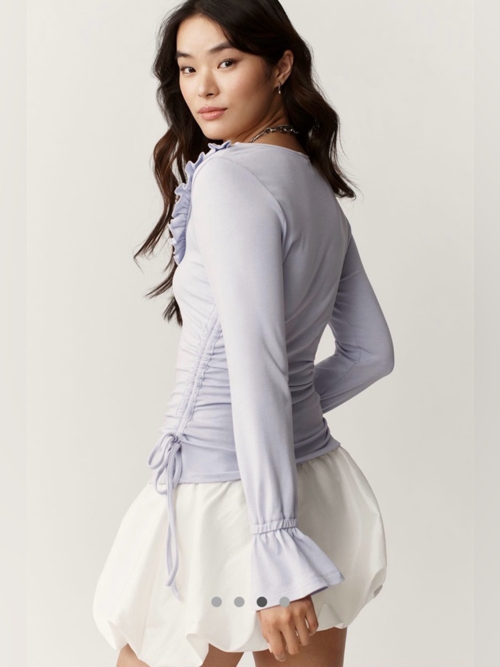 Maeve Long Sleeve Scoop-Neck Ruched Top -Bright Lavender- Large - NWT